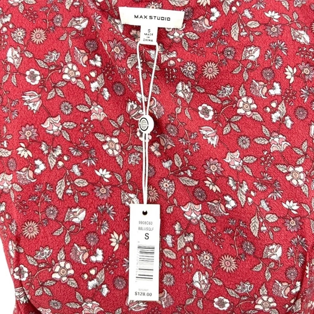 NWT Max Studio Balloon Sleeve Red Floral Wrap Dress Size S - Picture 8 of 9